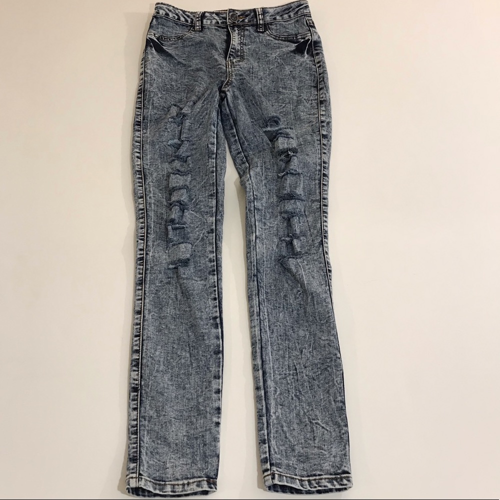 ELITE Ripped Acid Wash Distressed Skinny Jeans - 7